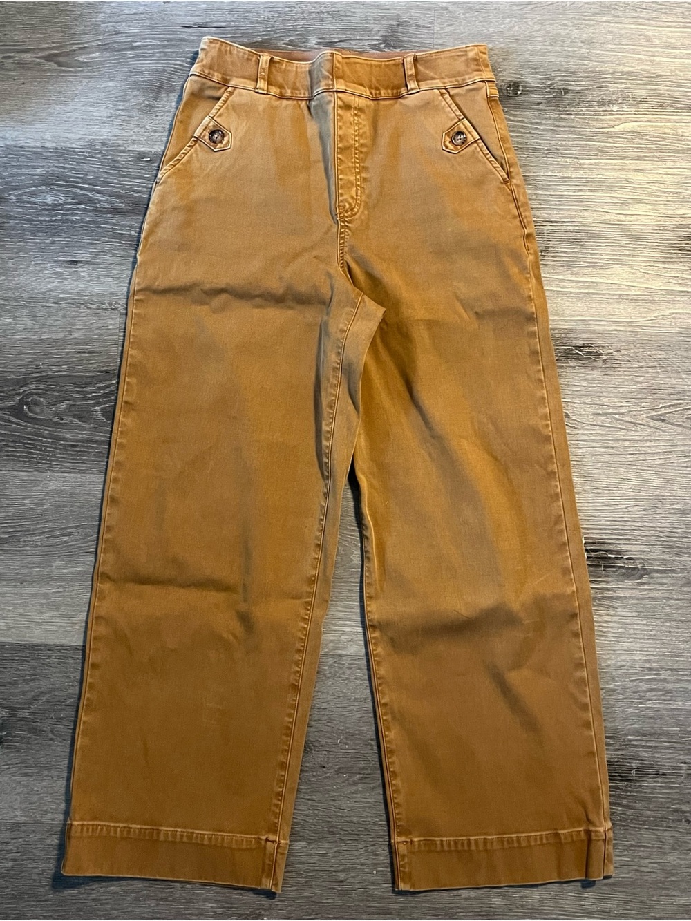 SPANX Camel Brown Stretch Twill Wide Leg Crop Pants Medium High Rise Shaping